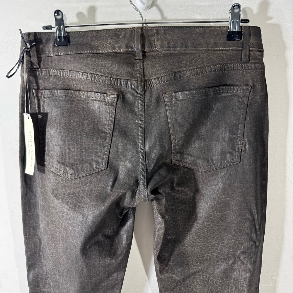 Rich & Skinny jeans brown croc print waxed coated jeans NWT - Picture 7 of 13